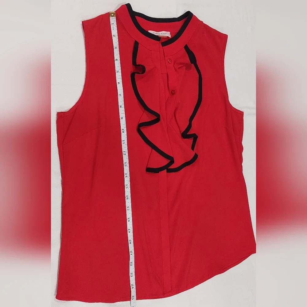 Calvin Klein Red Ruffled Blouse with Black Accents - Picture 5 of 6